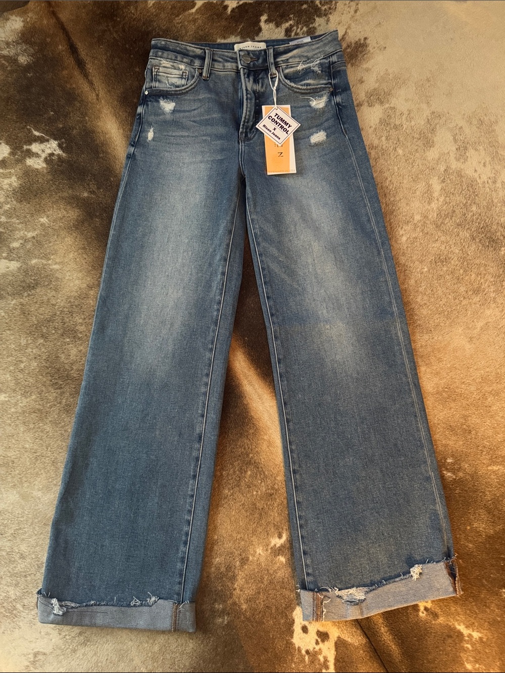 Wide-Leg Distressed Jeans in Medium Blue by Nobody's Child